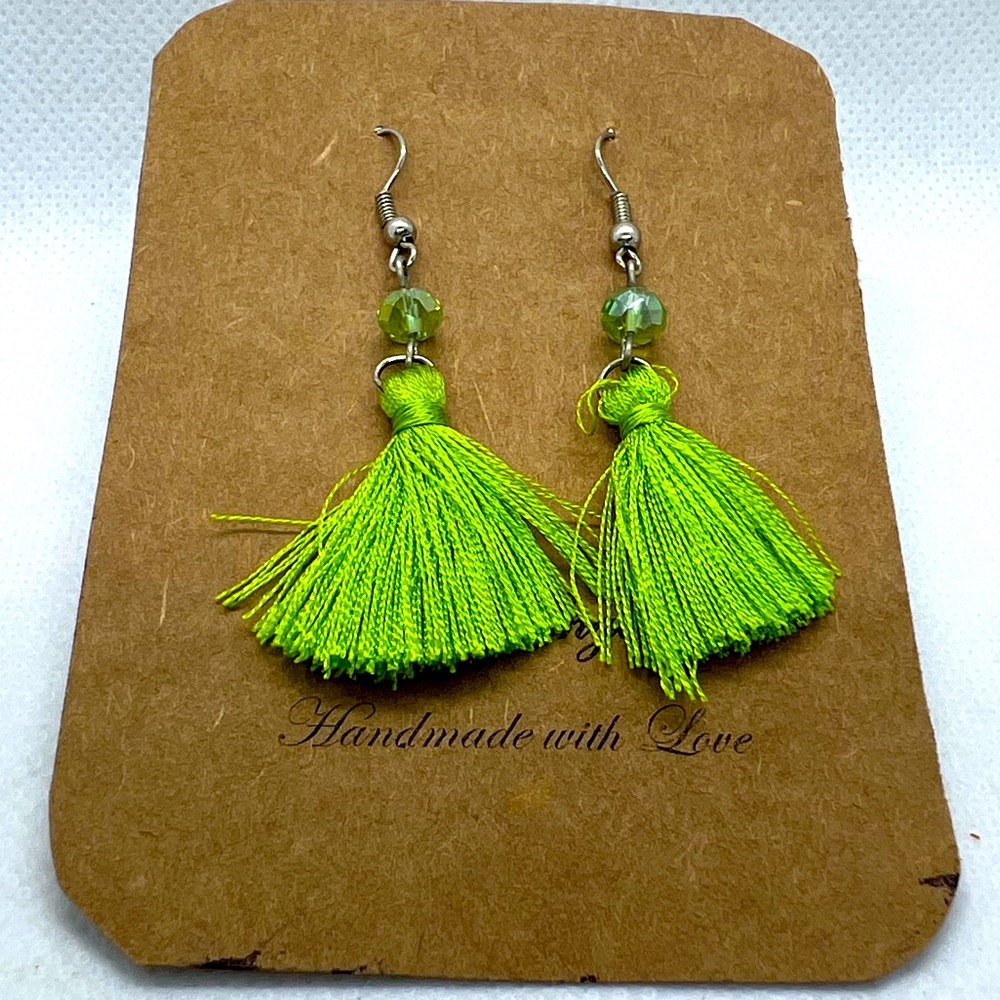 Green Tassel Earrings Handmade Earrings Long Earrings Elegant Jewelry